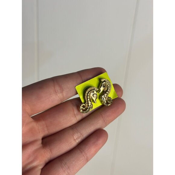 Vintage Gold Tone Seahorse Earrings with Rhinestone Accents – Set of 2 - Picture 2 of 4
